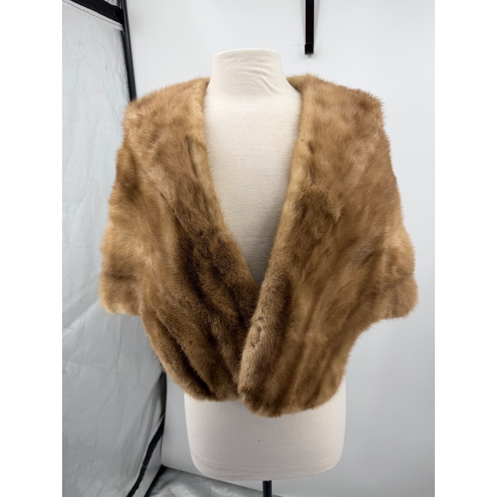 Striplings Vintage Mink Fur Stole Women One Size Brown Wrap Shawl Collar